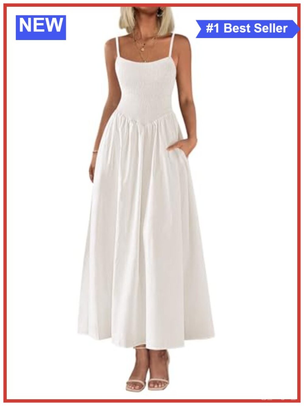 Cotton Smocked Maxi Dress Sleeveless Spaghetti Straps Summer Flowy A Line Boho
